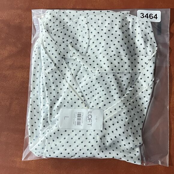 Ann Taylor LOFT Blouse Size Large White Polka Dot Roll Tab Sleeve V Neck NWT - Picture 12 of 12